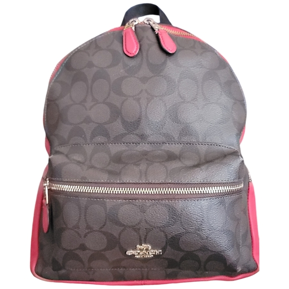 COACH Backpack Daypack Signature Red Brown G1822 F32200 Medium Size EUC - Picture 6 of 15